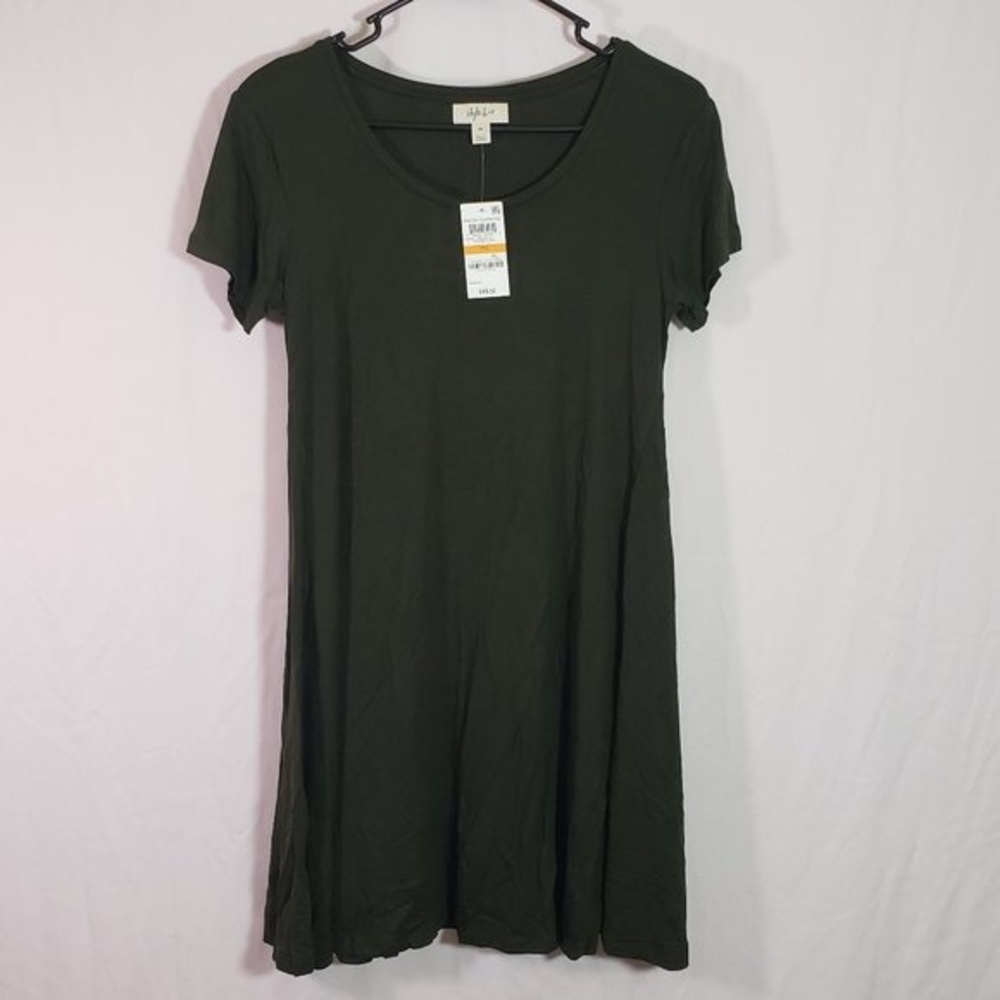 Style & Co Olive Evening A-Line Jersey Dress Casual Everyday Dress (AF) - Picture 2 of 7